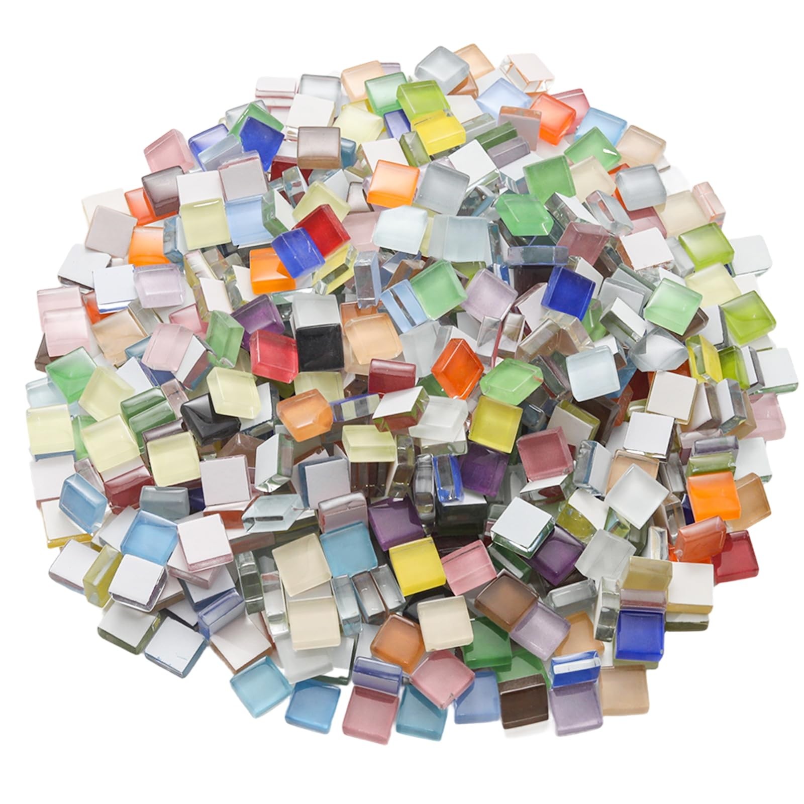 1.1LB (600pcs) Glass Mosaic Tiles,10mm Colorful Square Mosaic Glass Pieces fo…
