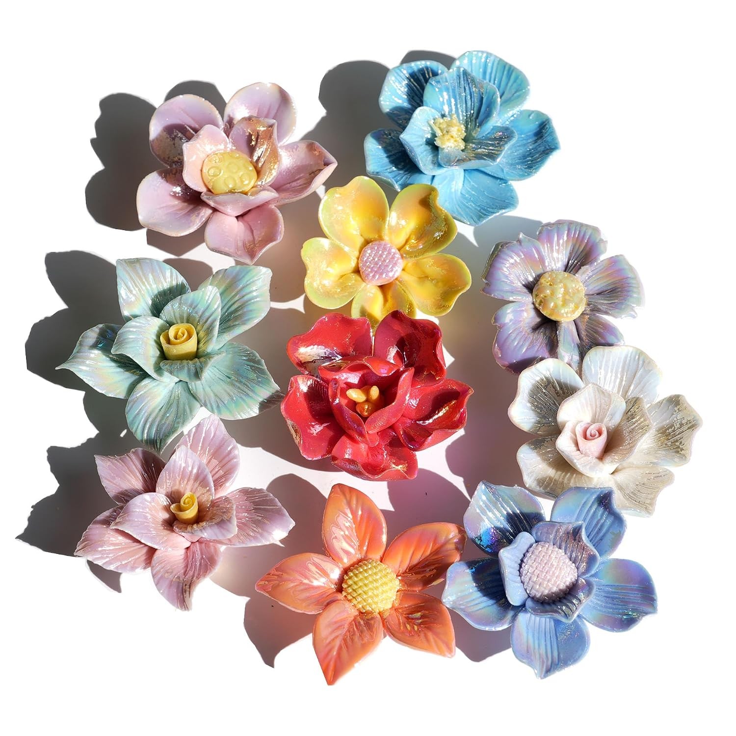 Iridescent Ceramic Blossom Mosaic Art Supplies 10 Piece Mixed Color Tile Set