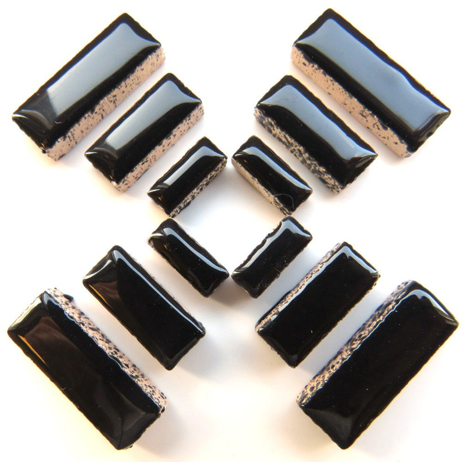50 Tiles Black Ceramic Rectangles Mosaic Tile Pieces – Mixed Sizes