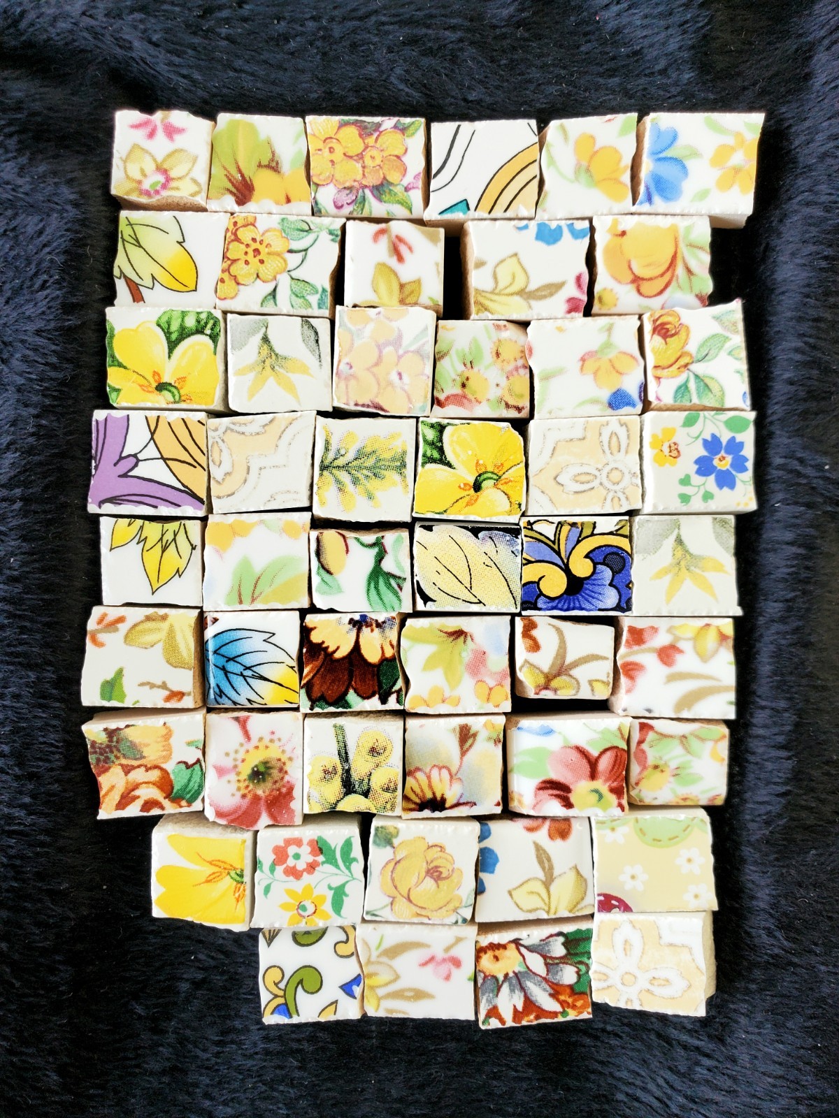 Yellow Floral Mosaic Tile Lot, Bulk Ceramic Flower Tiles for Crafts