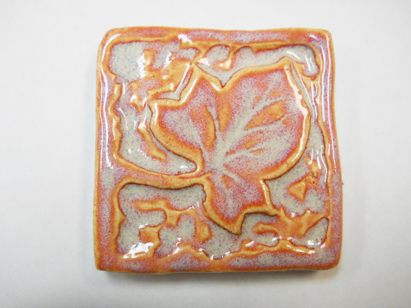 2″ Ceramic Leaf Tiles, 6 pcs, Handmade Stoneware Coral Peach Mosaic Craft Tiles