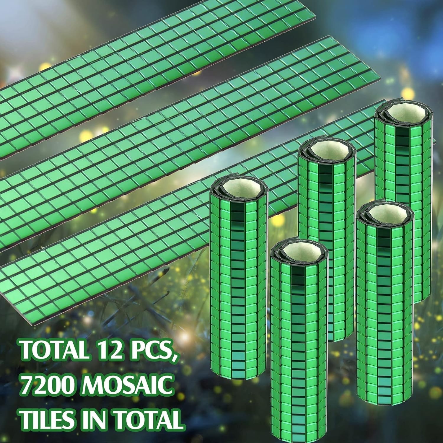 Glass Mosaic Mirror Tiles – 7200 Self-Adhesive Green Squares for Elegant Crafts
