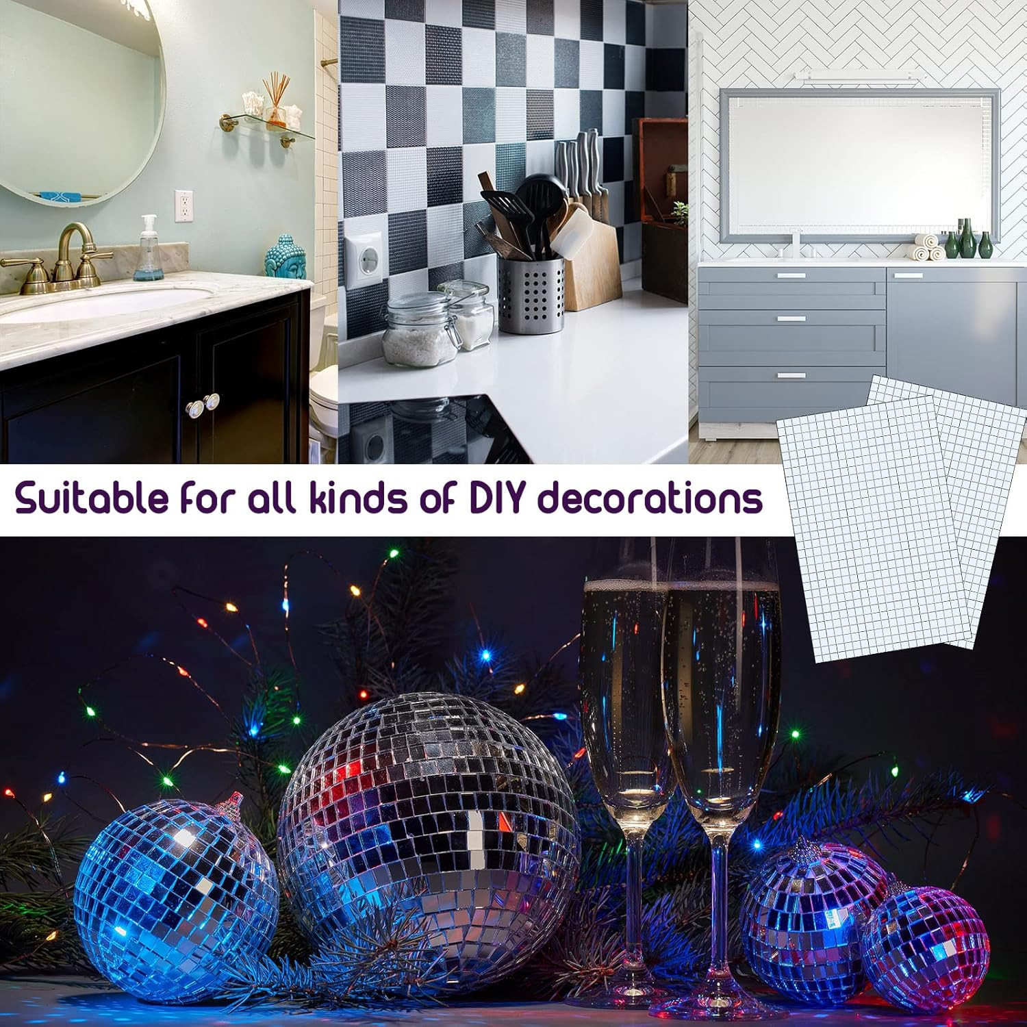 Self-Adhesive Disco Mirror Tiles Mosaic Tiles for DIY Craft Projects, 5 X 5 Mm(S