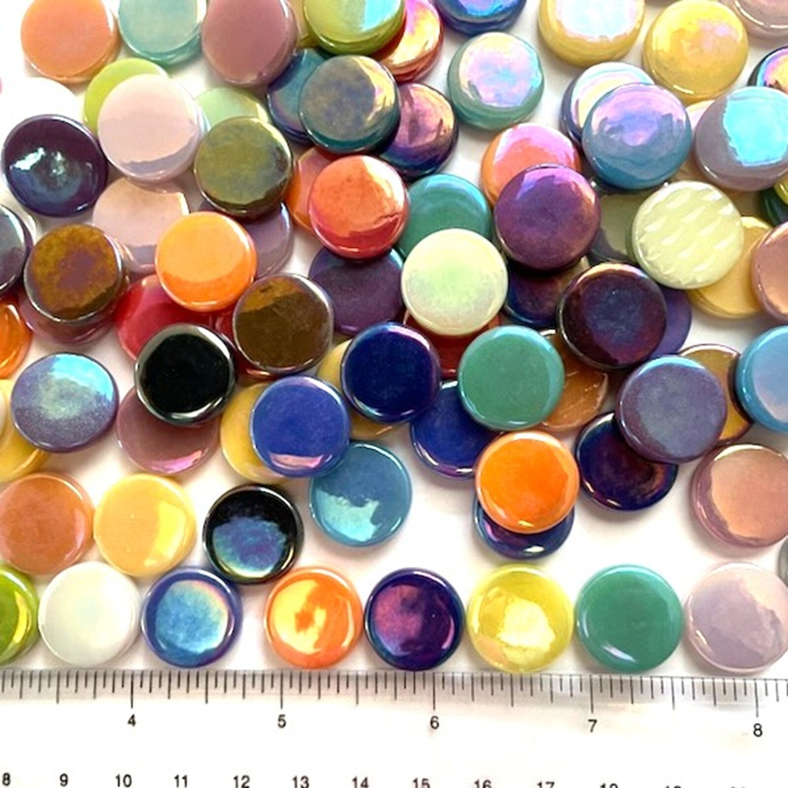 50 tiles 18 mm Pearlized Recycled Round Glass Mosaic Tile Pieces – Mixed Colors