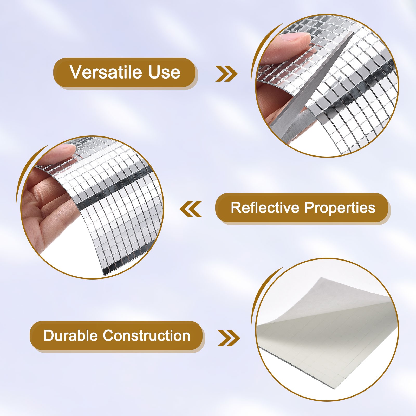 12 Sheets 7200 PCS Glass Mirrors Disco Ball Tiles Self-Adhesive Silver 5 x 5mm