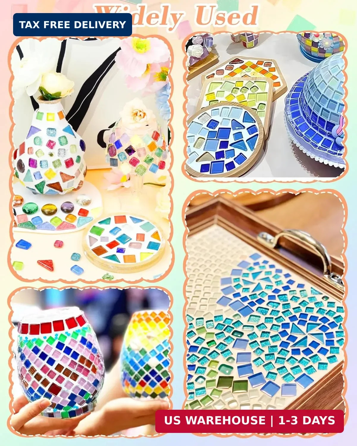 420g Mosaic Tiles for Crafts – 280Pcs Glass Mosaic Kits, Mixed Shapes