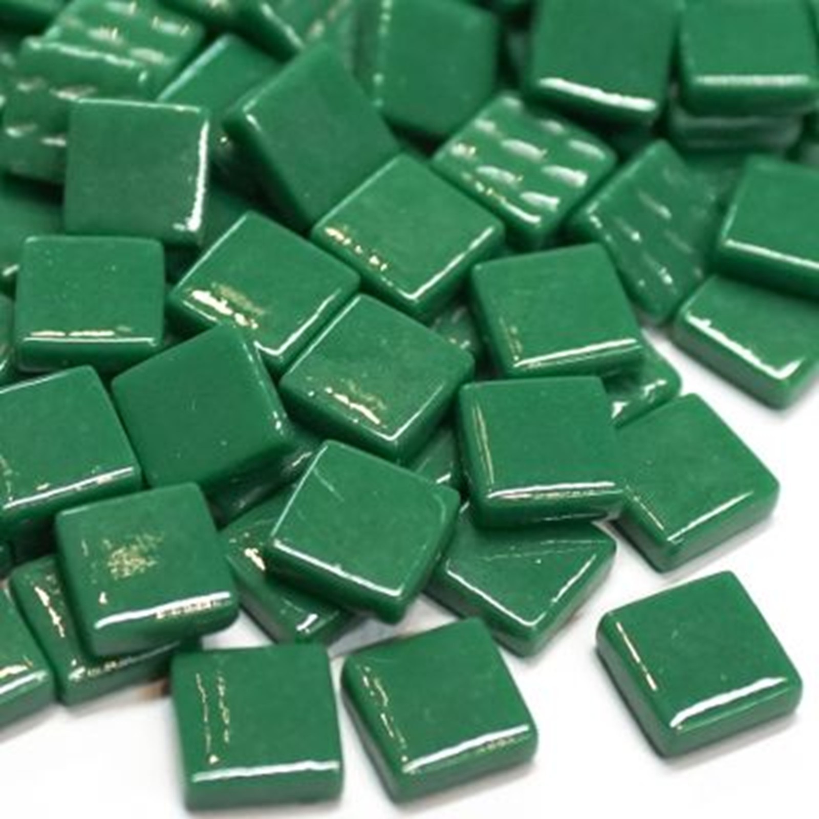 50 Tiles – 12 mm Spruce Green Glass Square Mosaic Tile Pieces