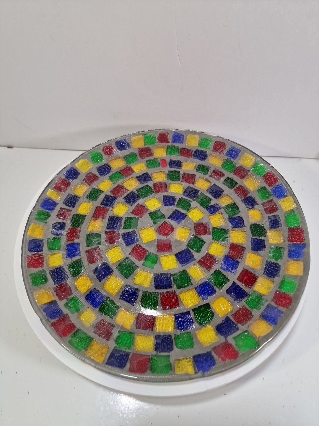 VTG Glass Mosaic Plate Art Deco Tiles 12,75″ Handmade, B6ie