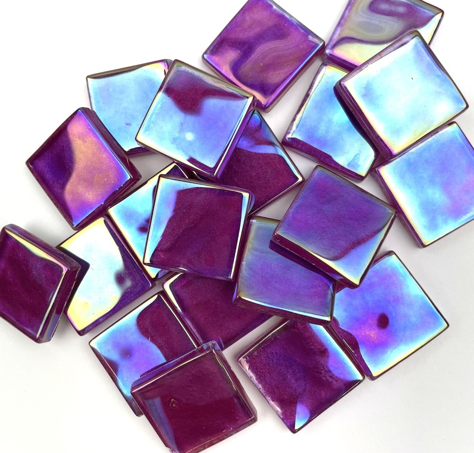 IRIDESCENT Fuchsia Pink Metallic Glass Mosaic Tile Pieces – 3/4 inch – 20 Tiles