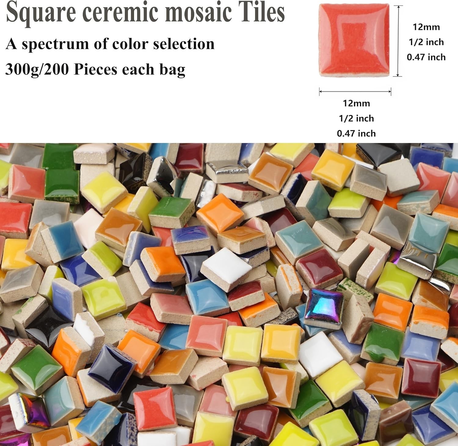 Gold Ceramic Mosaic Tiles for Crafts Bulk, 12mm Square Small Ceramic Tiles fo…