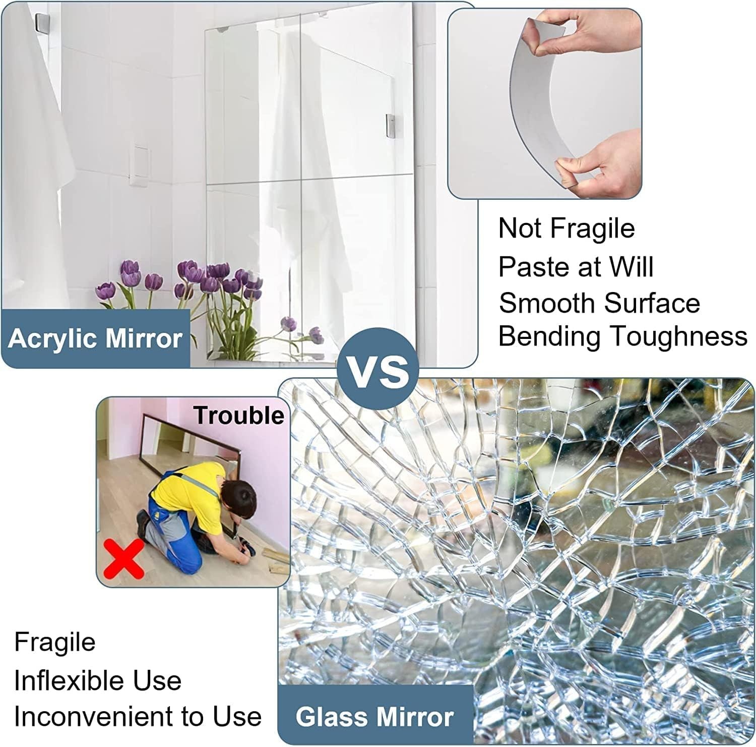 Acrylic Wall Mirrors 4 Pack, 12×16 Inch Flexible Plastic Sheets for Decoration