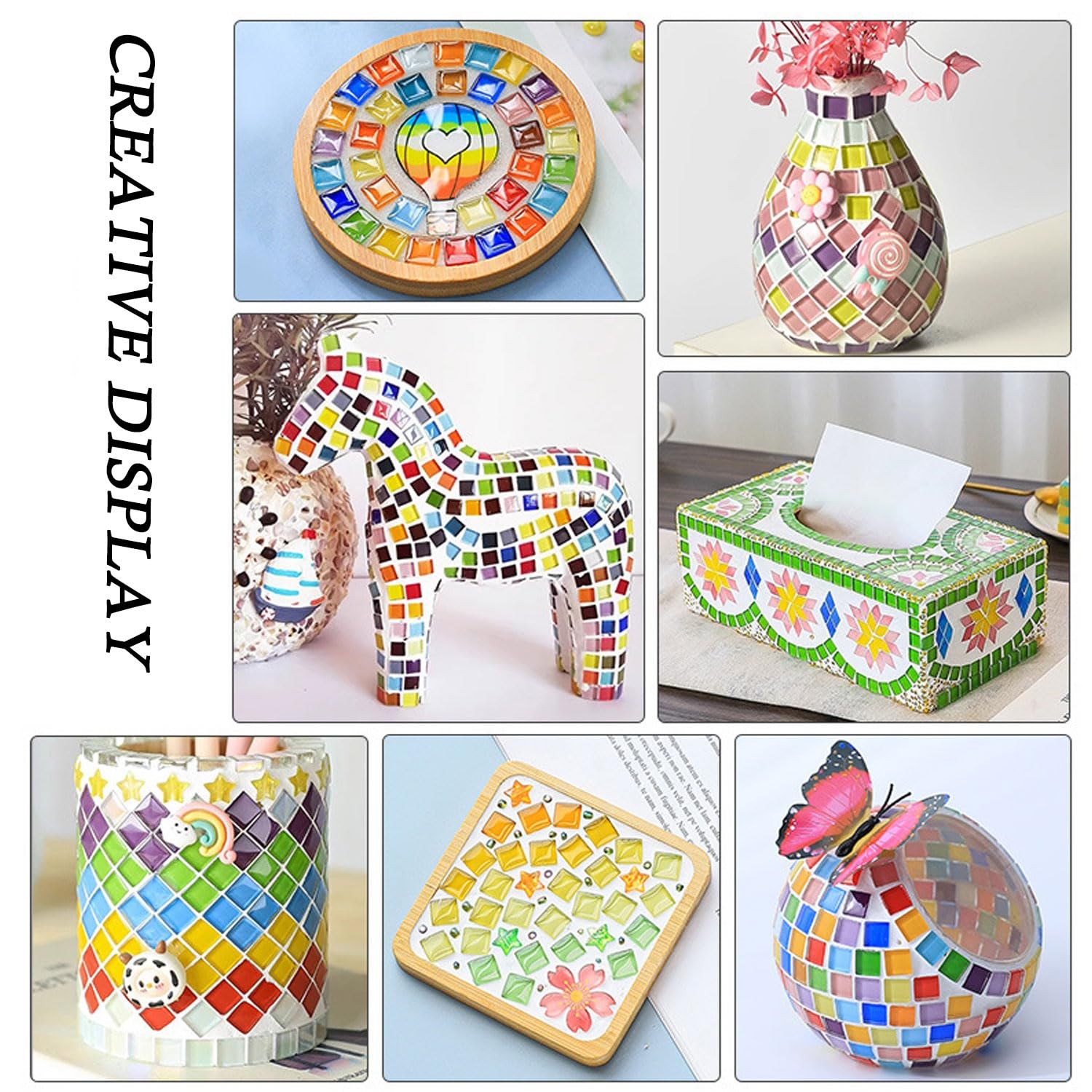 1100pcs Mixed Colors Glass Mosaic Tiles, DIY Tiles 10×10 mm, Multi-Mix