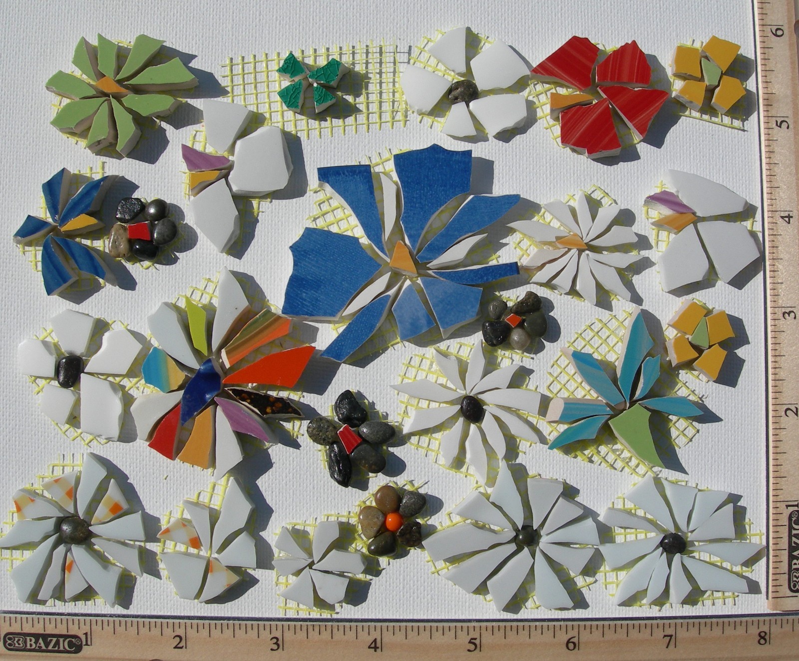 23 Daisy Mosaic Tiles, Mixed Size & Color Handmade Mosaic Craft Tiles