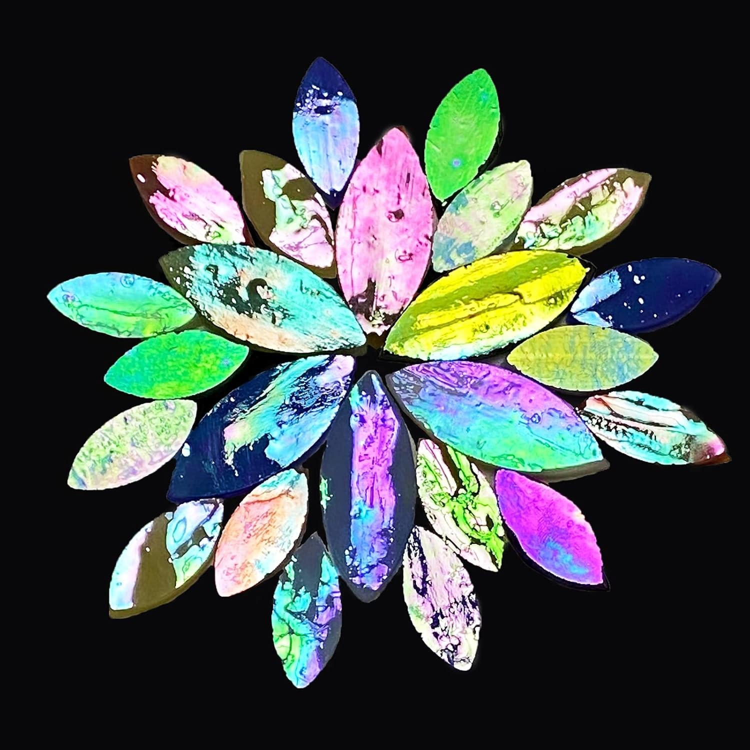 120 Pcs Iridescent Glass Petal Mosaic Tiles for Crafts, Stained Glass Supplies,