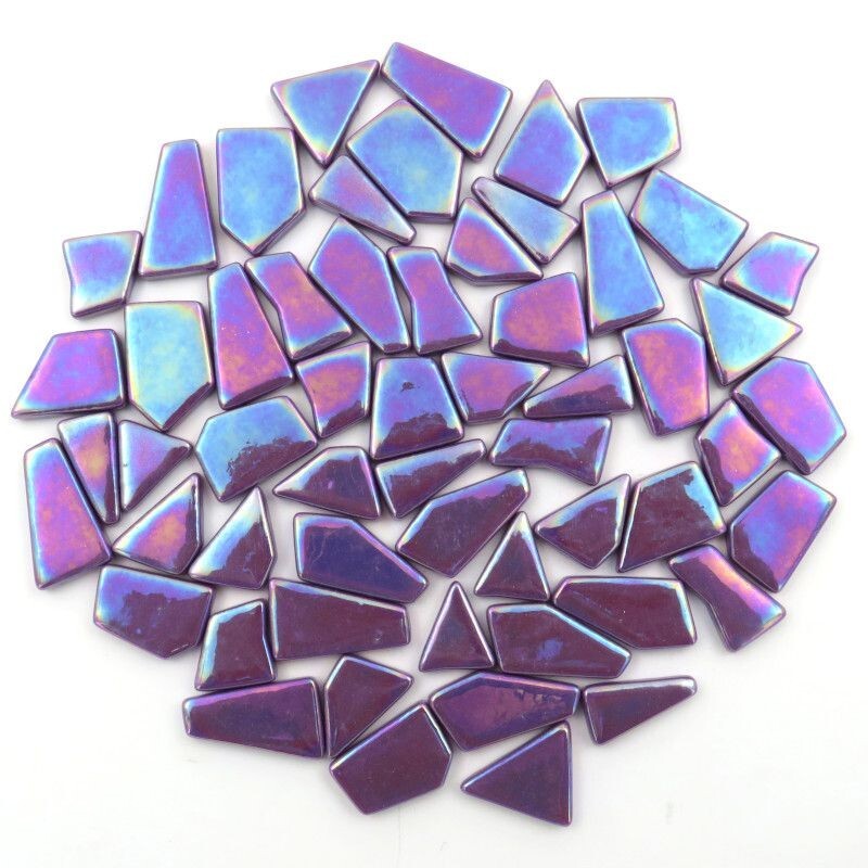 Iridescent Magenta Purple Odd Cut Shaped Glass Mosaic Tile -25 Tiles – size vary