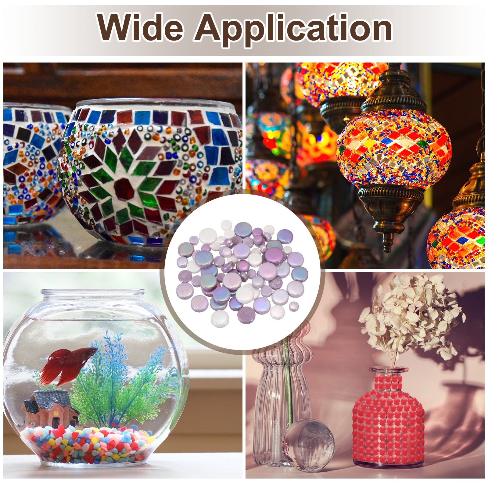 200g Multi-Size Iridescent Round Mosaic Tiles for Crafts (Mixed Purple)