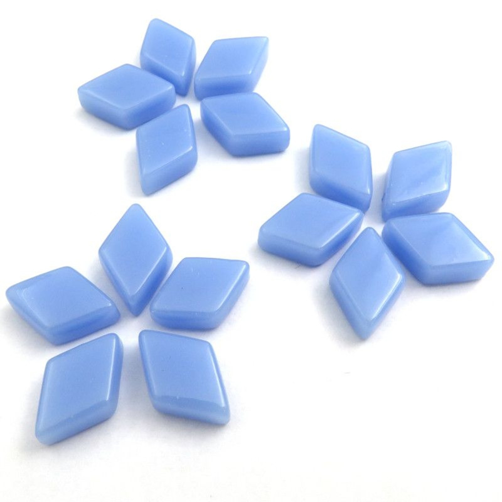 25 tiles – Pale Blue Diamond Shaped Glass Mosaic Tile Pieces -12 MM X 19MM