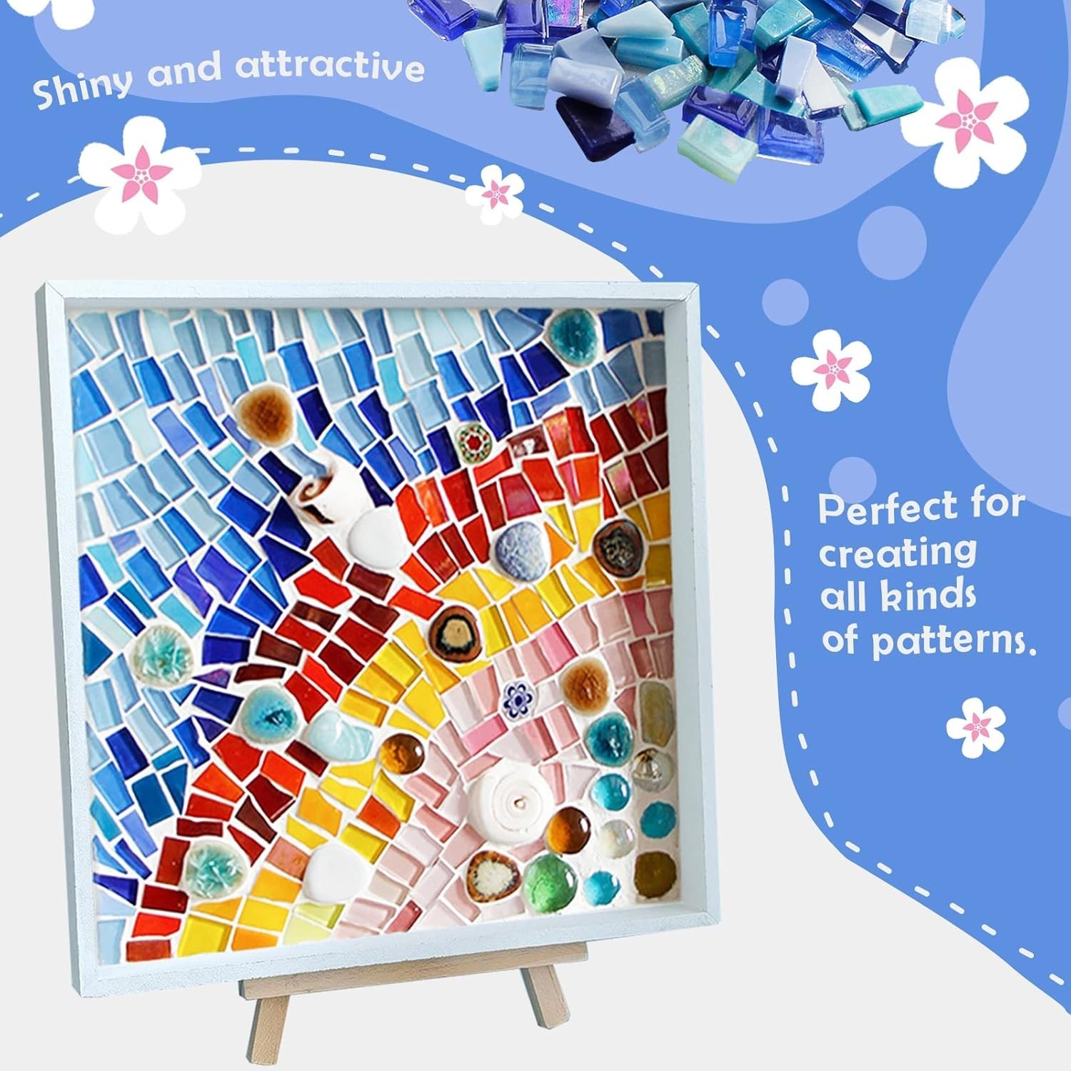 Blue Mixed Irregular Glass Mosaic Tiles for Art Crafts, 9oz Value Pack Mosaic…