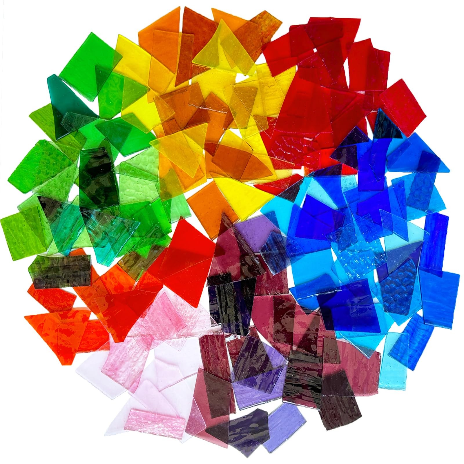 2.2lb Colorful Transparent Stained Glass Scraps, Irregular Stained Glass Shee…