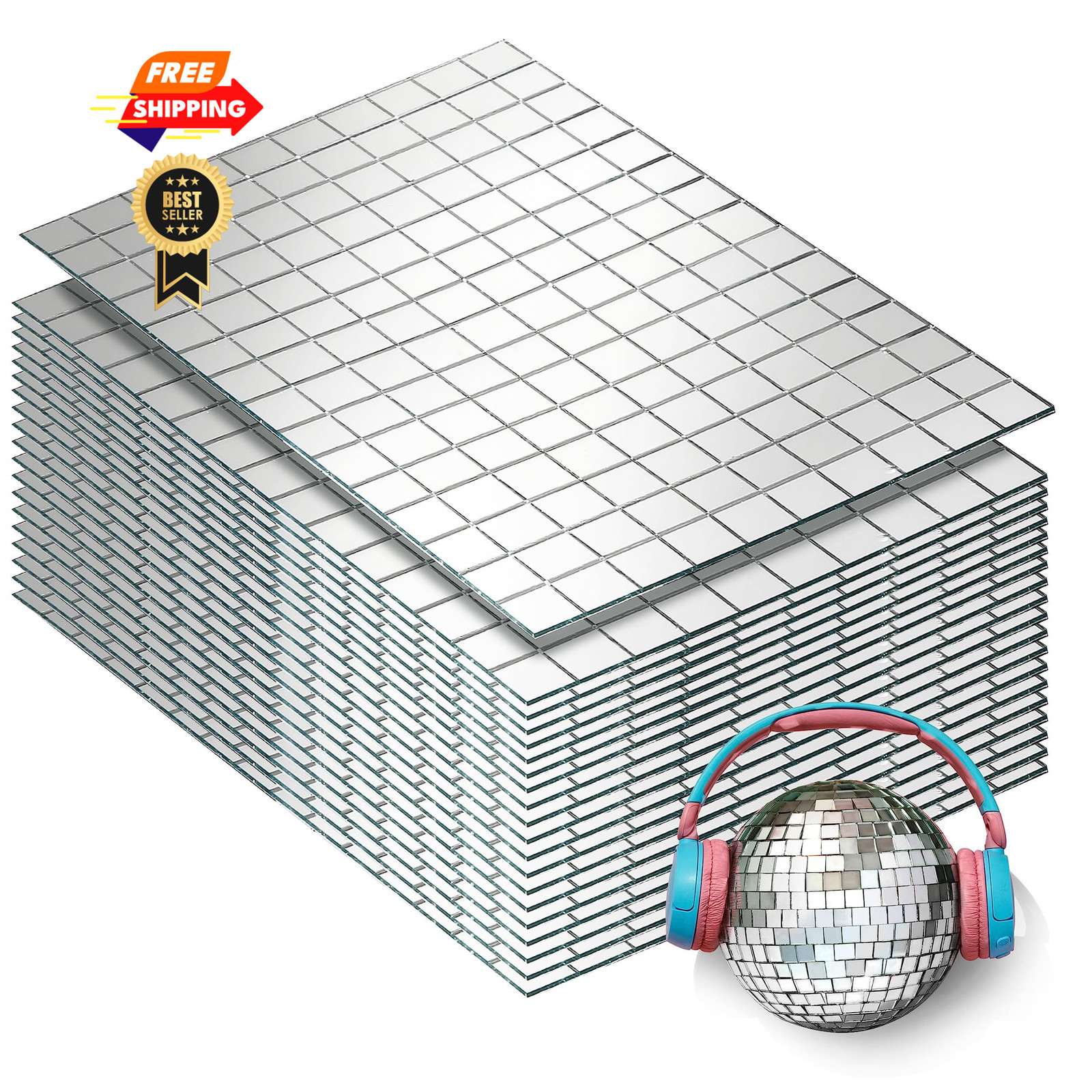 PP OPOUNT 3000 PCS Mirror Tiles Self Adhesive, 10x10mm Disco 3000 PCS, Silver