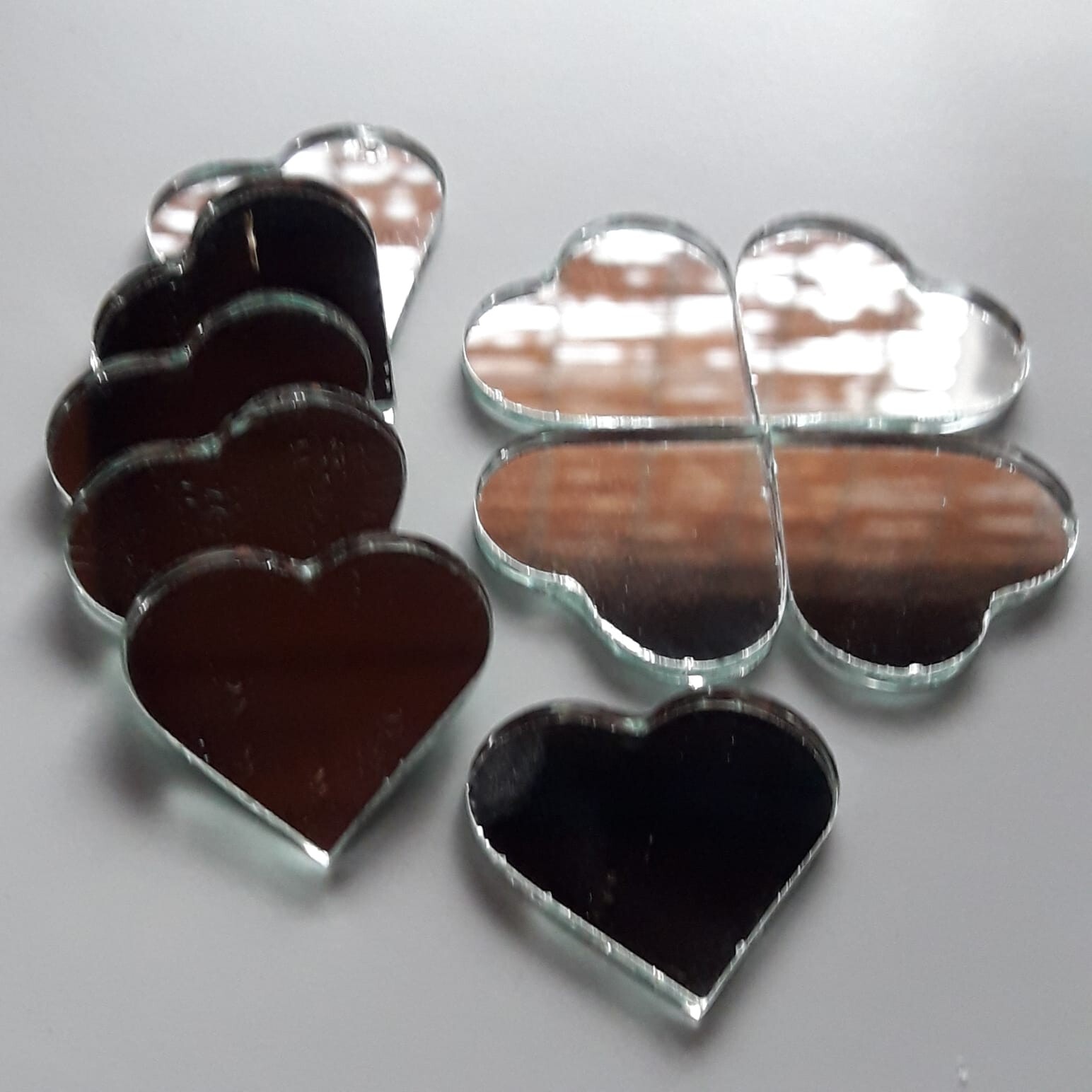 Mosaic MIRROR Tiles for crafts. HEART+ LEAF+ STAR+ PETAL. 100 PCS. PREMIUM QLT