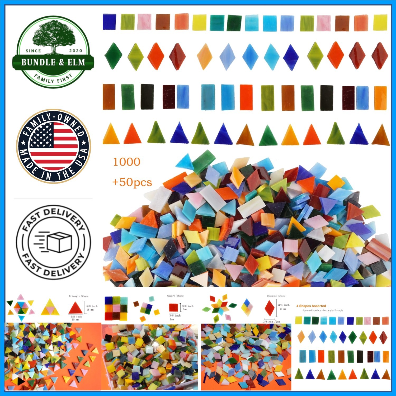 1050 Pieces Glass Mosaic Tiles for Crafts – Colorful Shapes for Art Projects