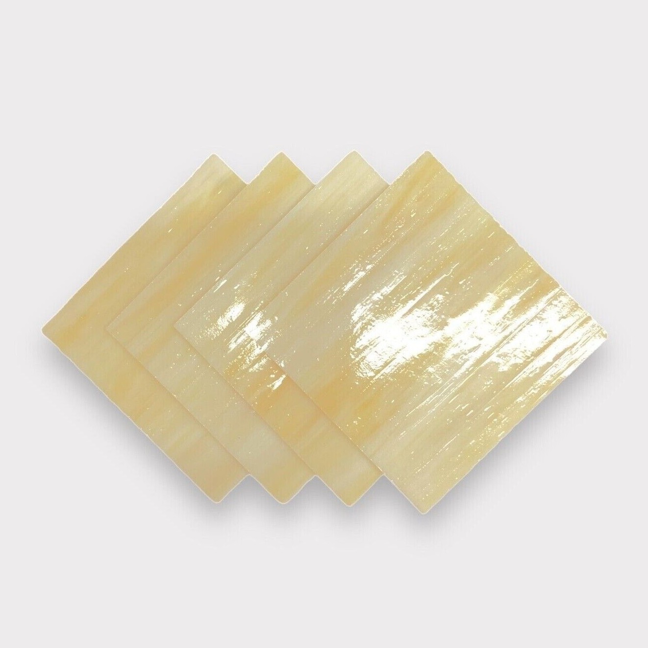 4 Pack Honey tr., White Crystal Prisma Fusible Glass Sheets / Mosaic Squares
