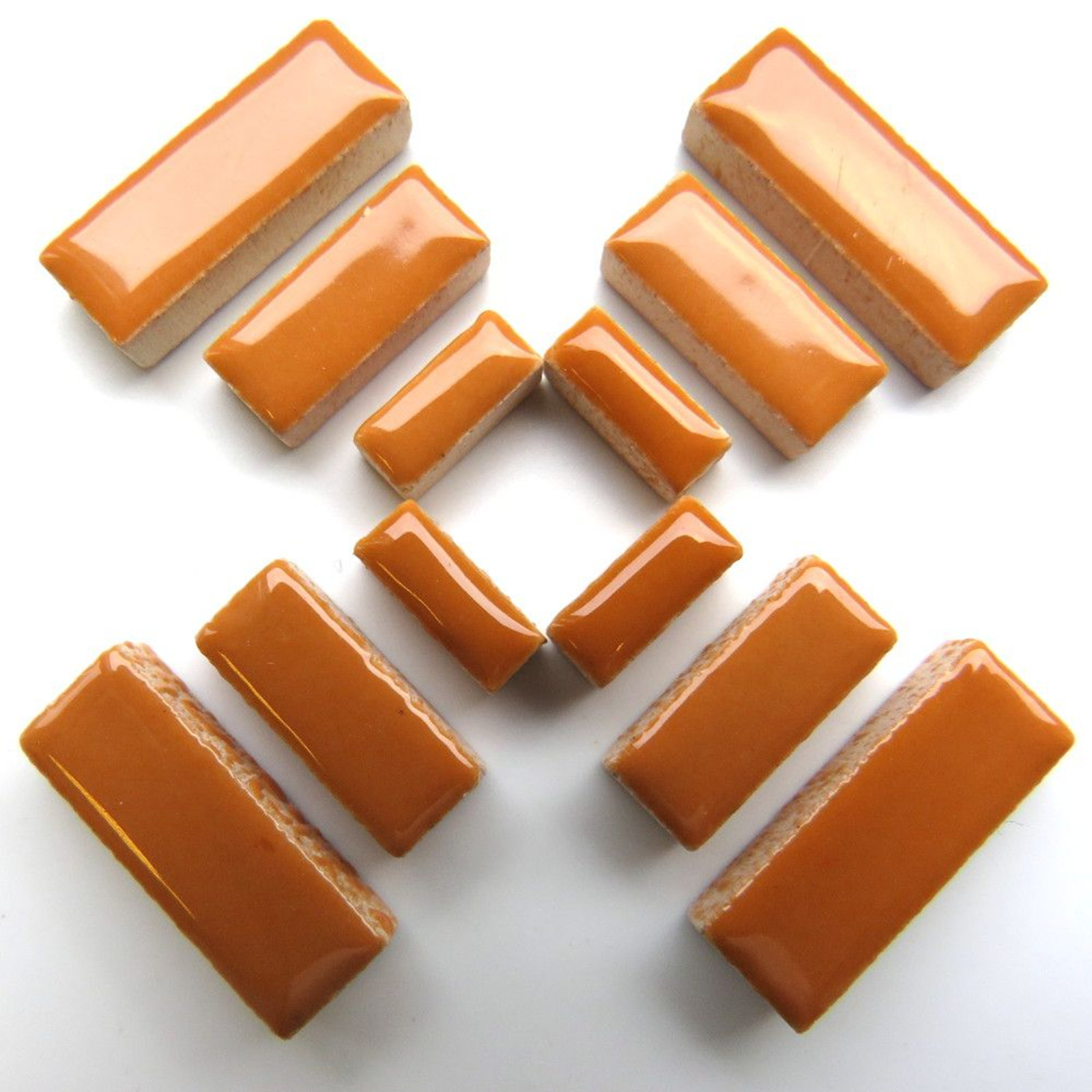 Light Brown Ceramic Rectangles Mosaic Tile Pieces – 50 Tiles – Mixed Sizes