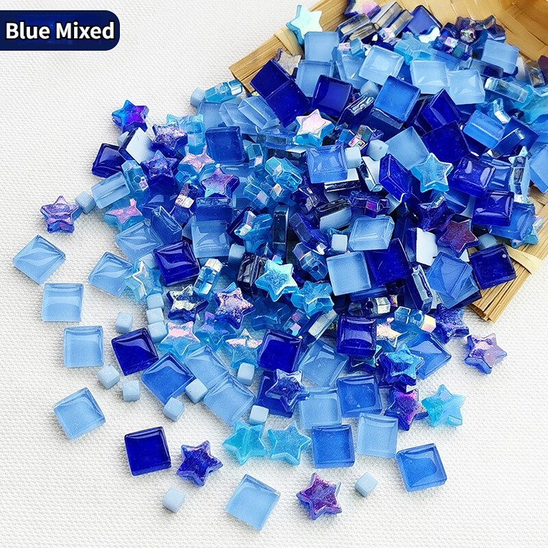 350PCS DIY Glass Bulk Mosaic Tiles Star Square Assorted Creative Home Art Decor