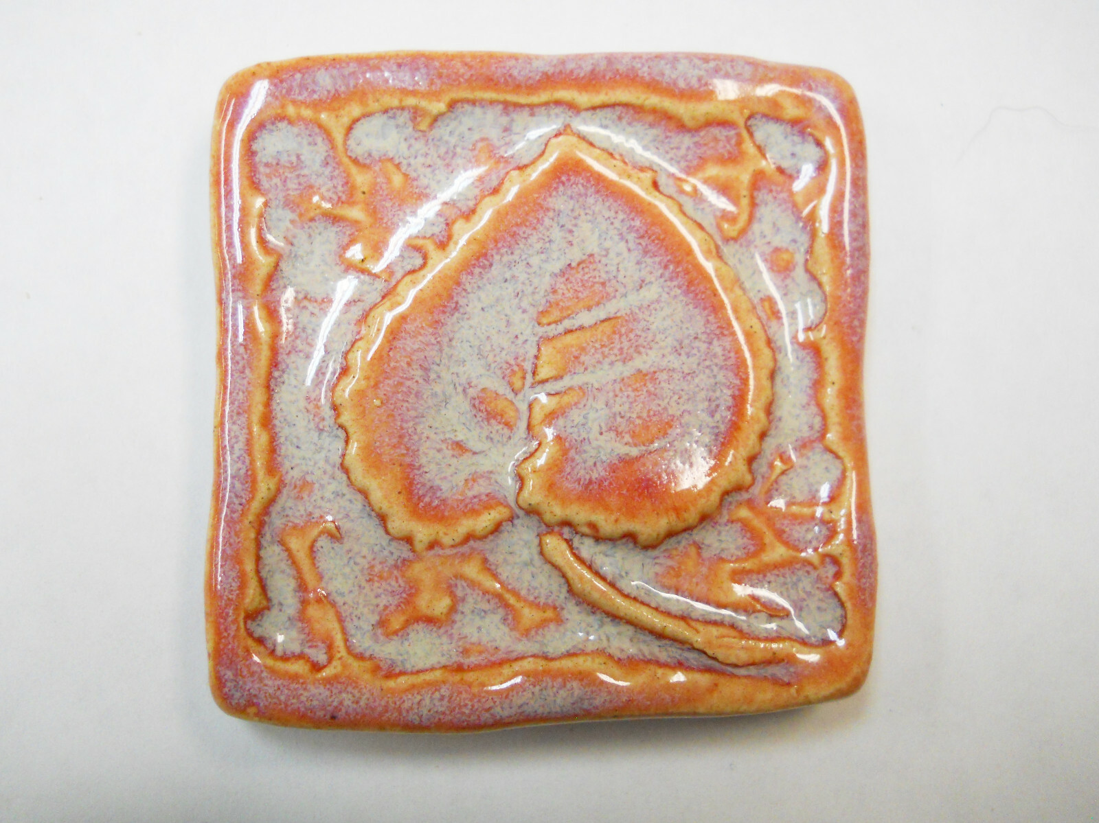 2″ Ceramic Leaf Tiles, 6 pcs, Handmade Stoneware Coral Peach Mosaic Craft Tiles
