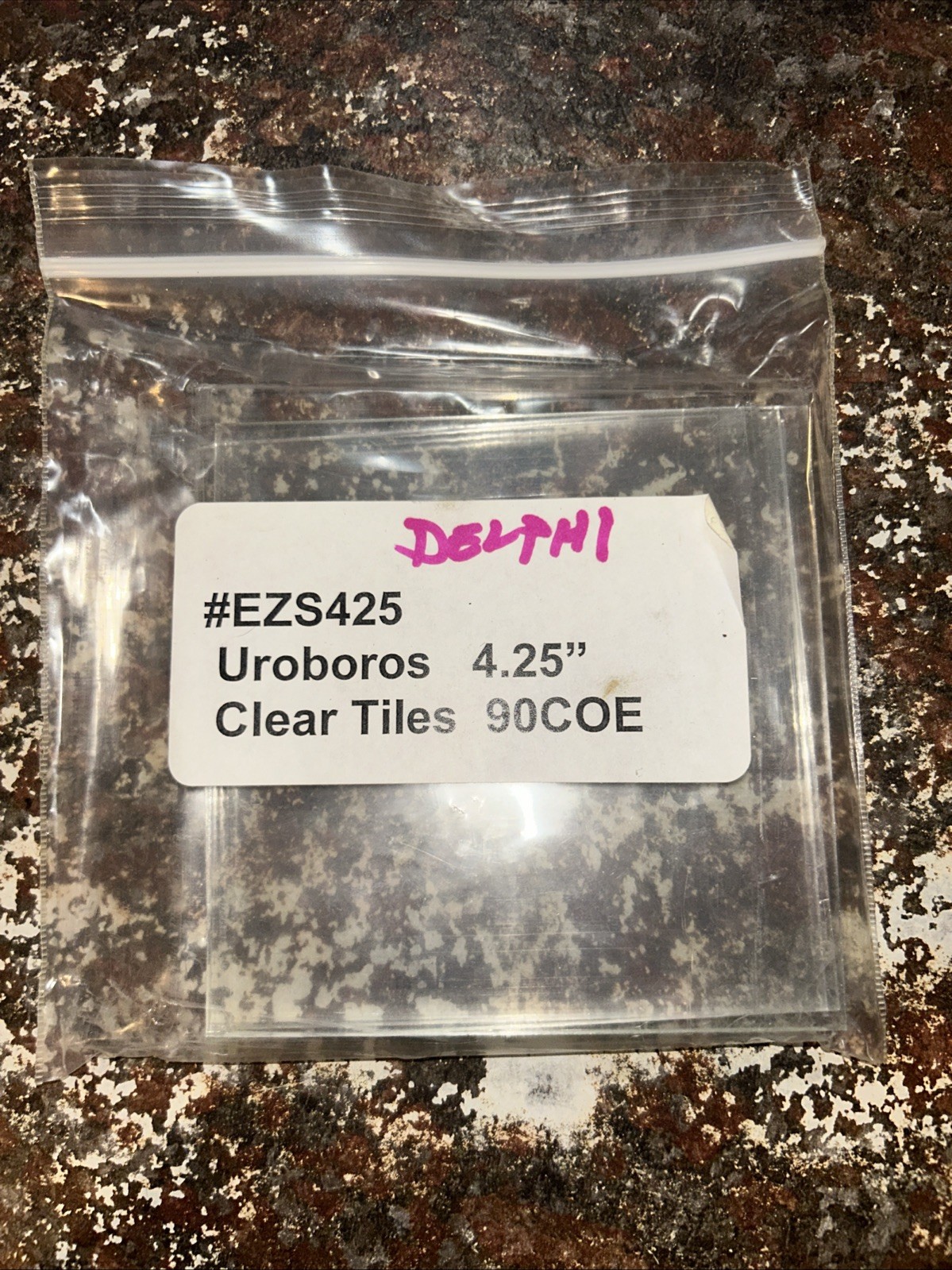 Uroboros 4.25” clear tiles 90COE EZS425, 4 Tile Lot