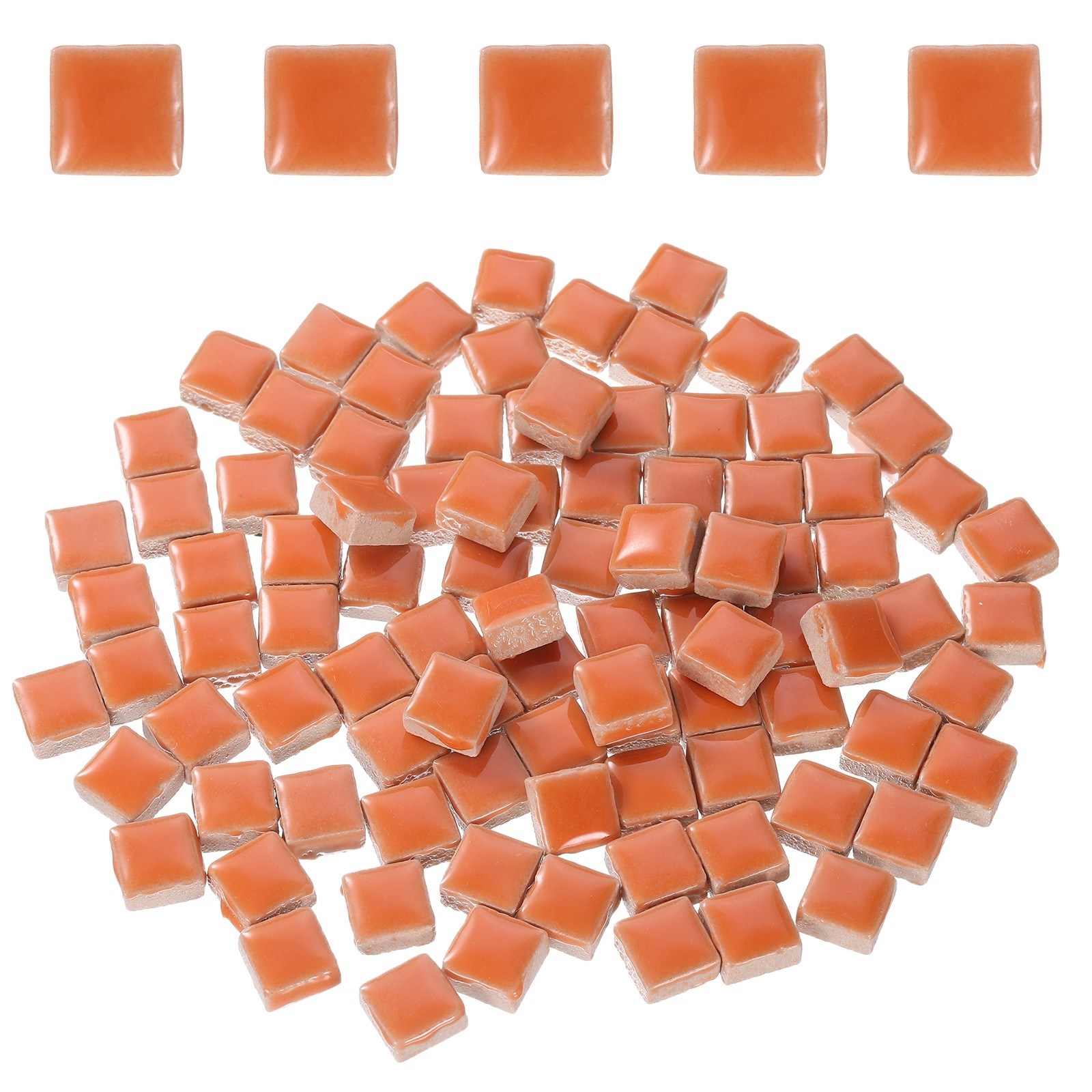 100g Square Mosaic Tiles, Ceramic Mosaic Tiles, 0.4 x 0.4Inch, Mix Orange