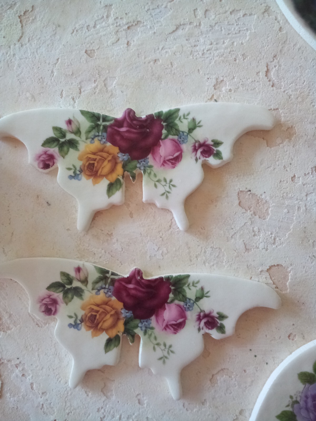 Mosaic Tiles set rose Butterfly 2 Summer Garden handmade craft chic clay G021