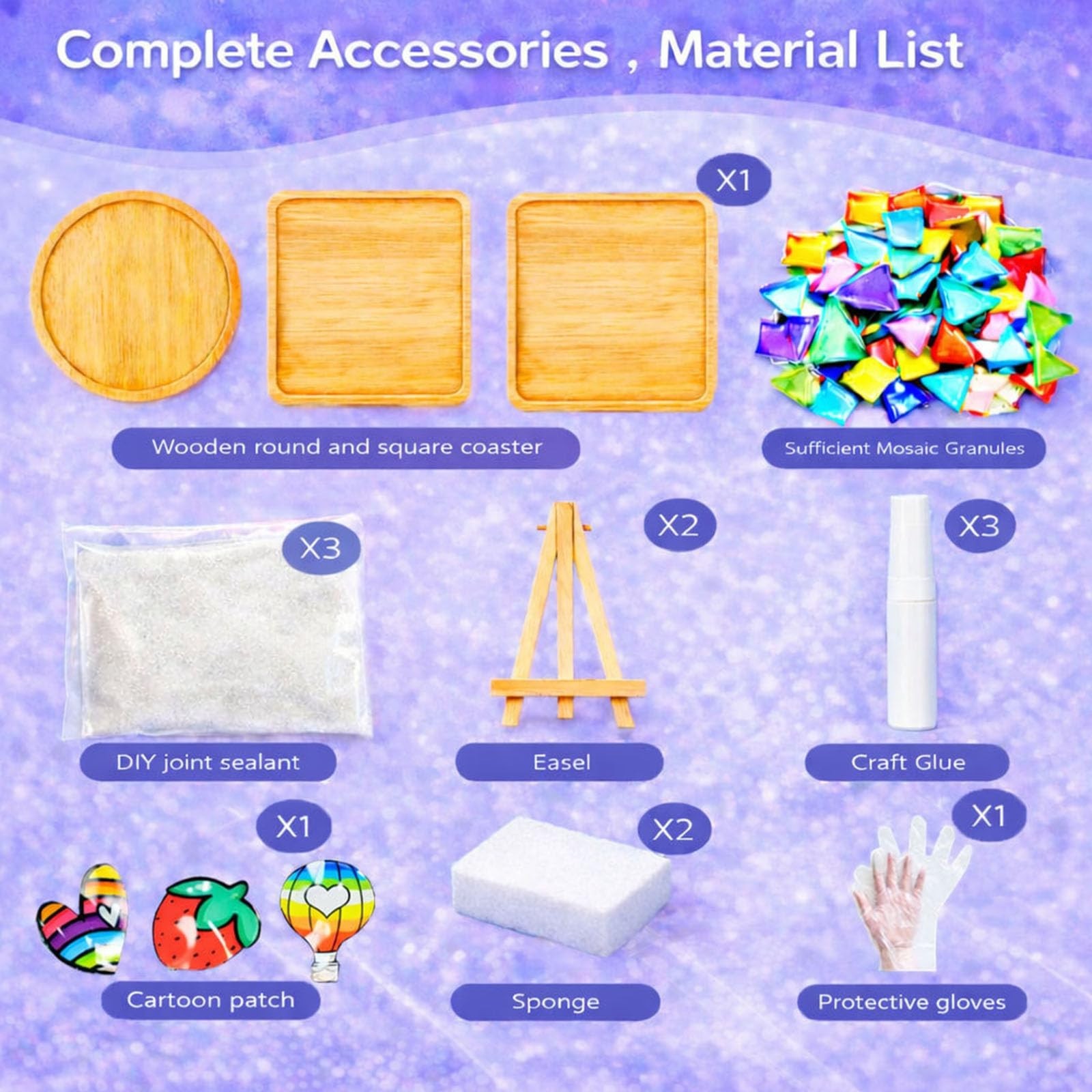 DIY Glass Mosaic Tiles Set – 3 Packs for Crafts & Home Decor – Handmade Art Kits