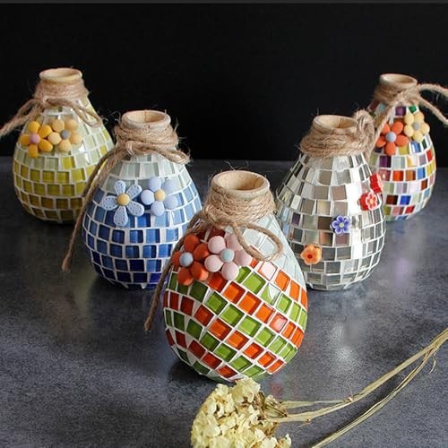 1100pcs Iridescent Crystal Glass Mosaic Tiles – 0.4″ Square Craft Supplies for D