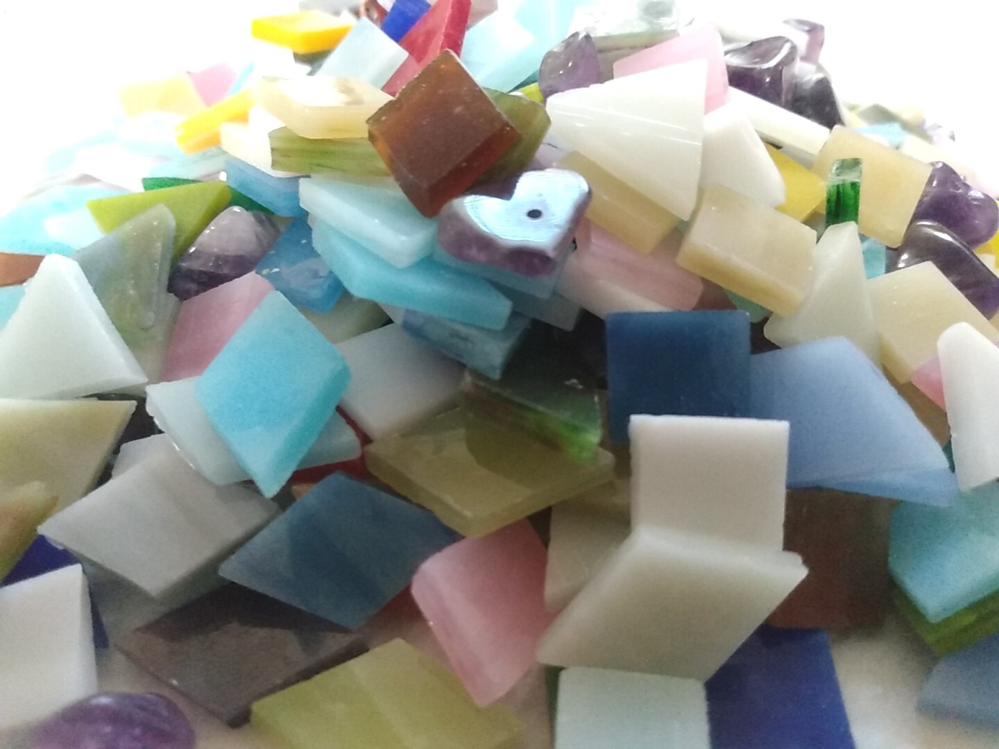Mixed Small Multicolor Glass Mosaic Tiles Pebbles Square Diamond Triangle 11.7oz