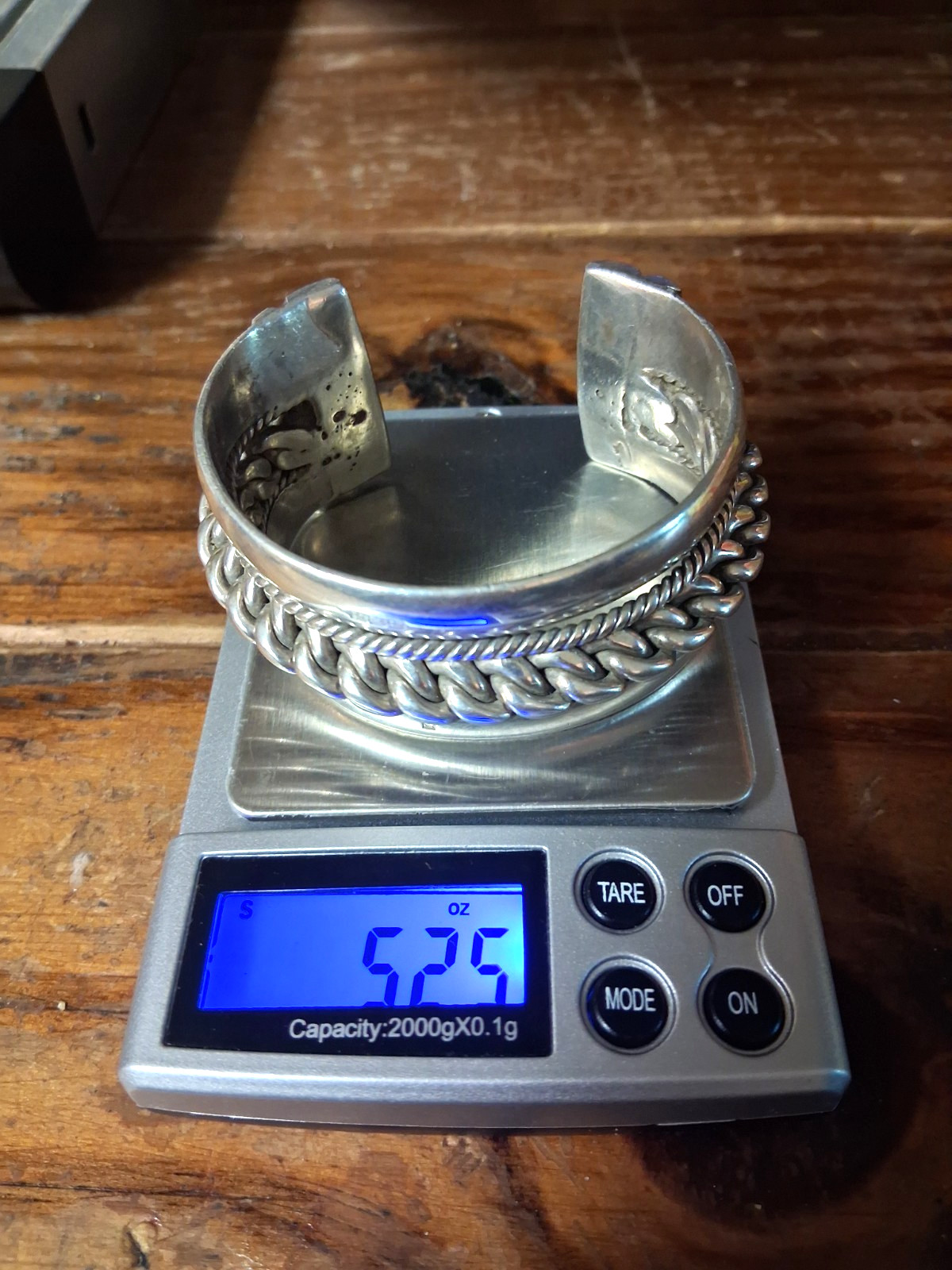 HEAVY 148.5 GR. 5.24 OUNCES VINTAGE EGYPTIAN STERLING SILVER ROPE CUFF BRACELET!