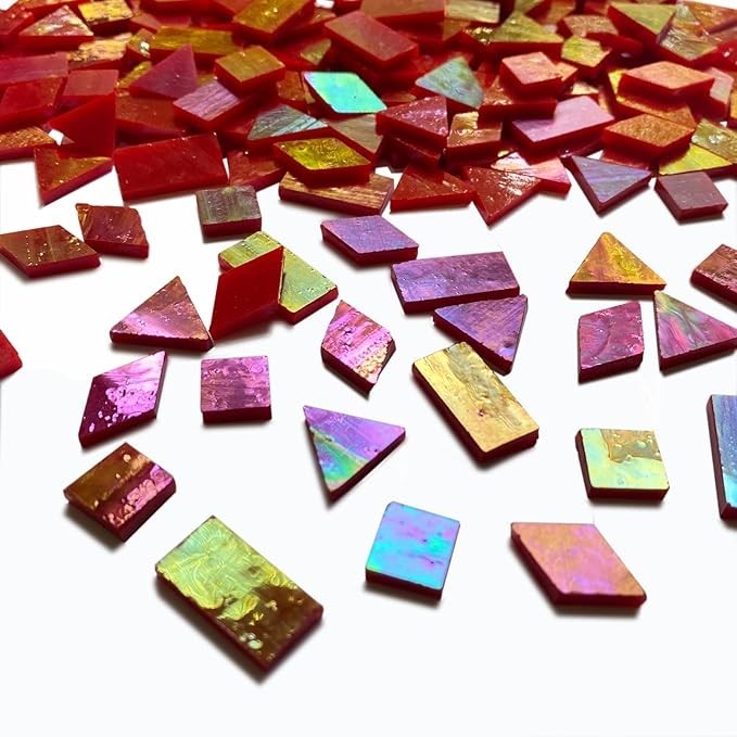 Iridescent Red Glass Mosaic Tiles Kit – 280 Pieces, Mixed Shapes