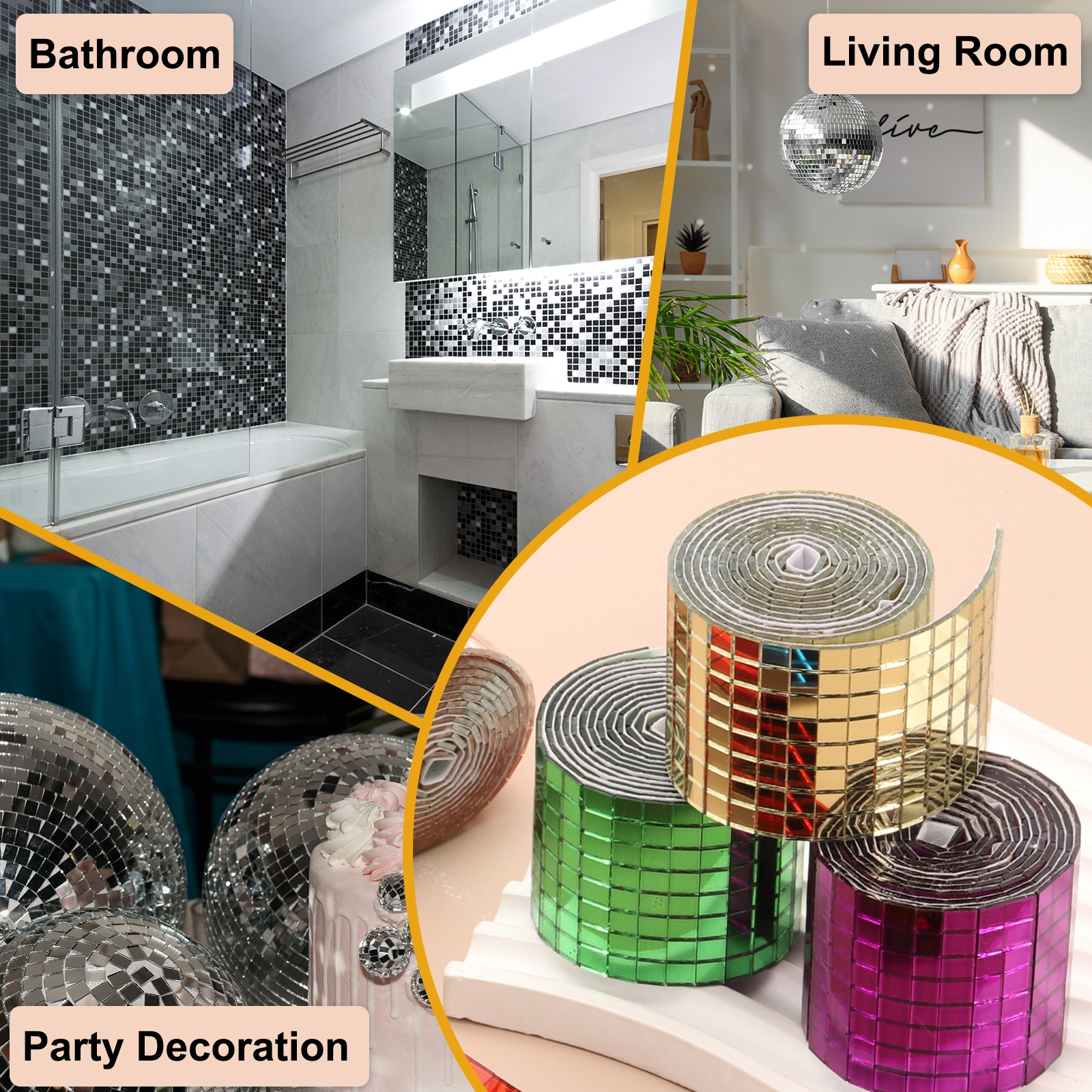 5x5mm Self Adhesive Mirrors Mosaic Tiles, 3840 Pcs Mosaic Sticker, Red Black