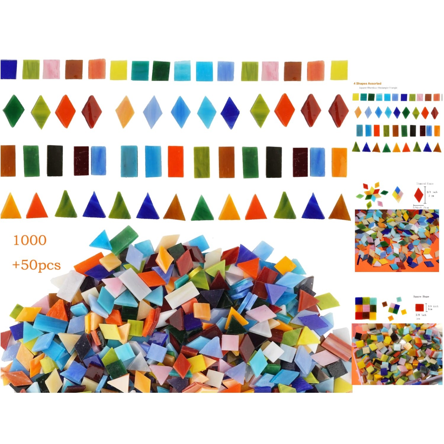 1050 Count Colorful Stained Glass Mosaic Tiles – DIY Art for Home Decoration