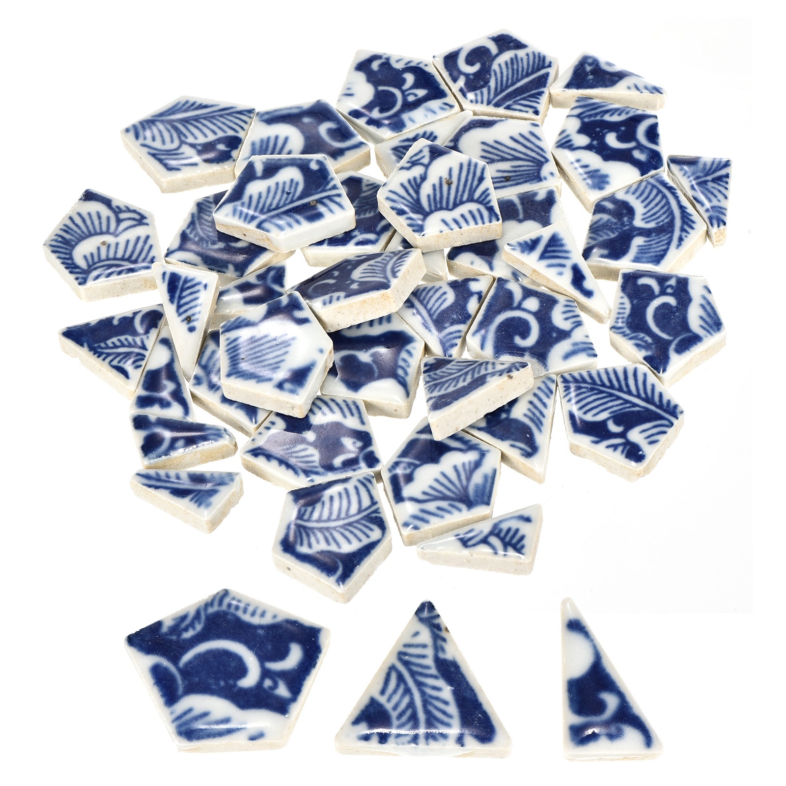 200g Ceramic Mosaic Tiles, Polygon Blue and White Ceramic Tiles