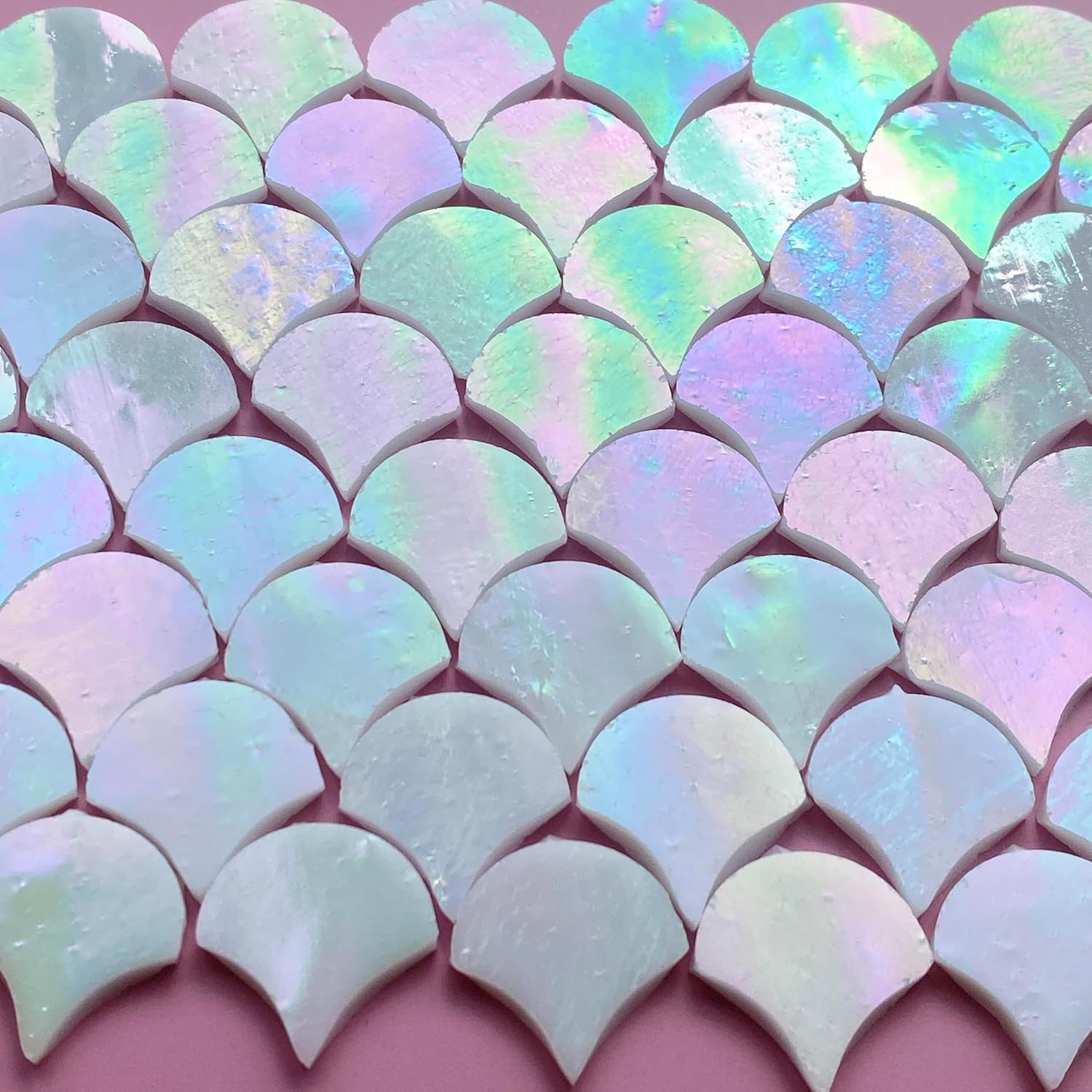 3/4″ Iridescent Fanshape Glass Mosaic Tiles for Crafts, 170 Pieces Stained Glass