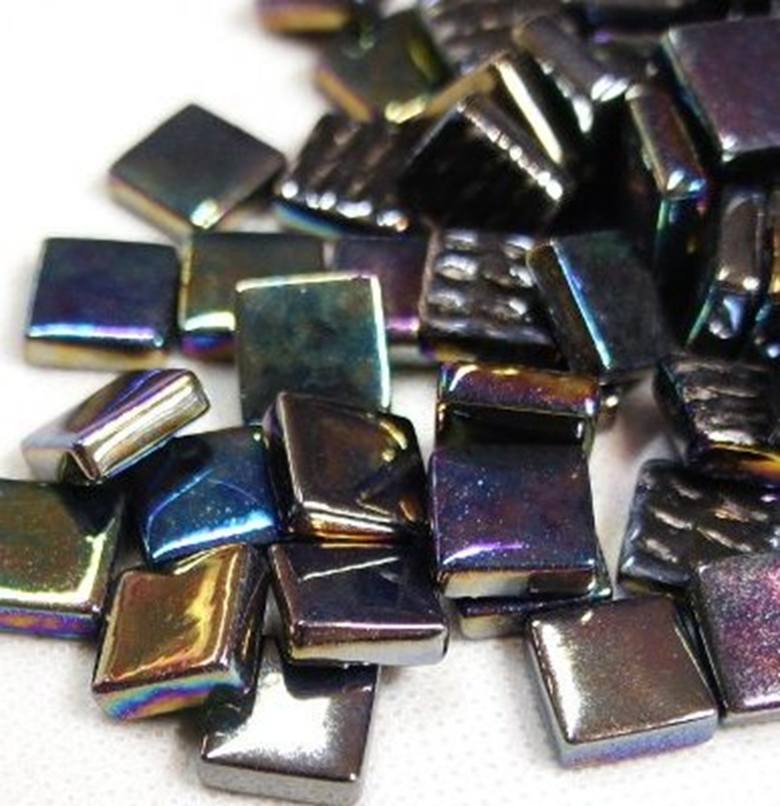 50 Tiles – 12 mm Iridescent Black Glass Square Mosaic Tile Pieces