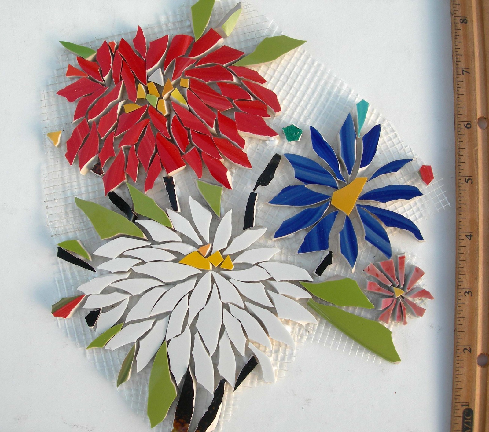 Bouquet Of Colorful Flowers On Mesh Unfinished Mosaic Tile Design 9″x 8″