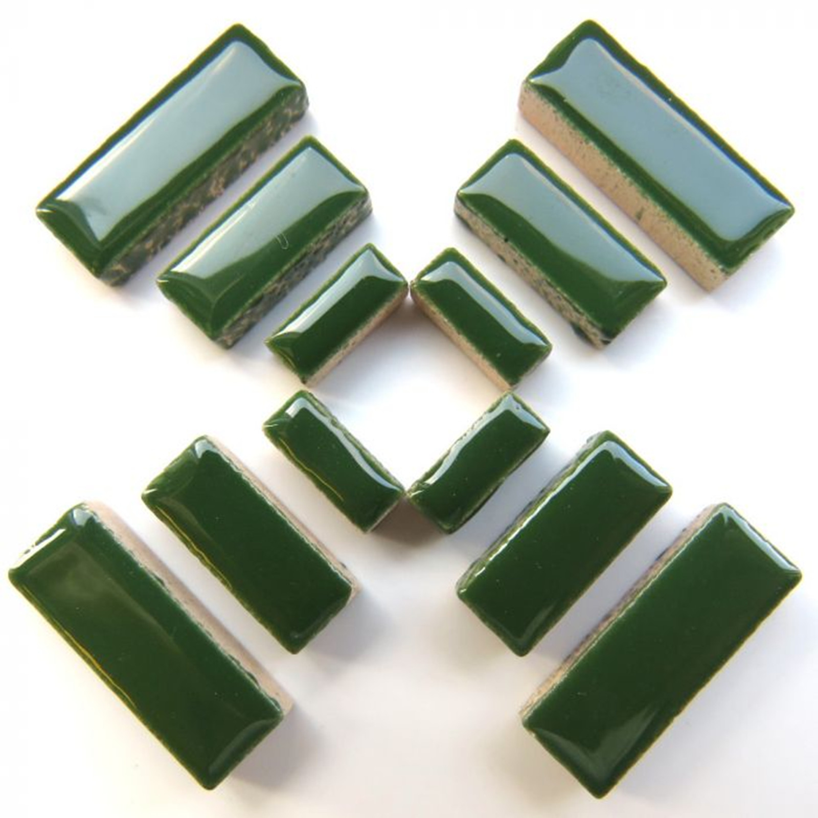 50 Tiles Dark Green Ceramic Rectangles Mosaic Tile Pieces – Mixed Sizes