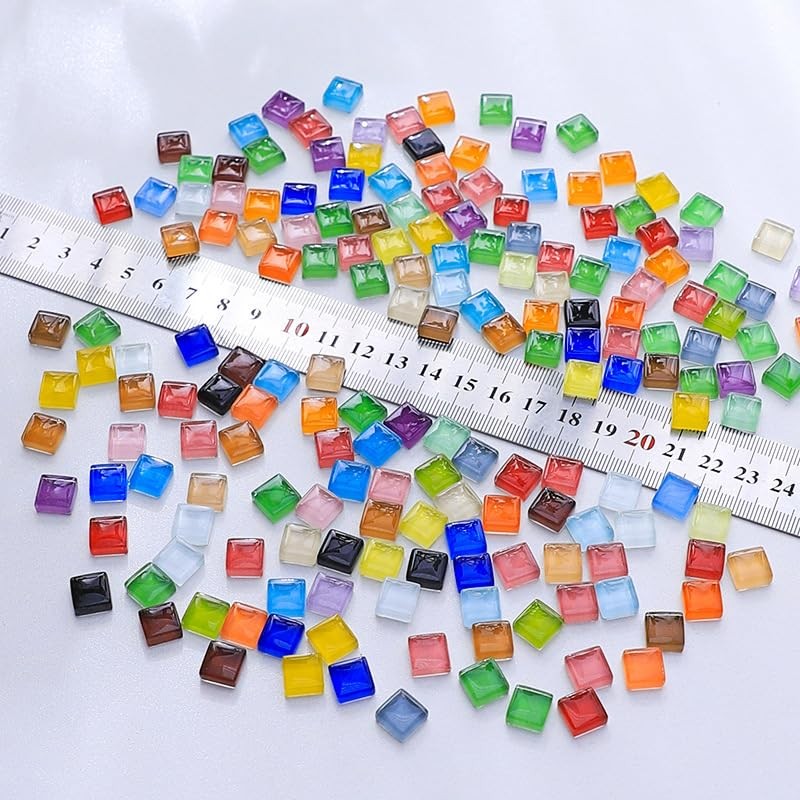 1100pcs Mixed Colors Glass Mosaic Tiles, DIY Tiles 10×10 mm, Multi-Mix