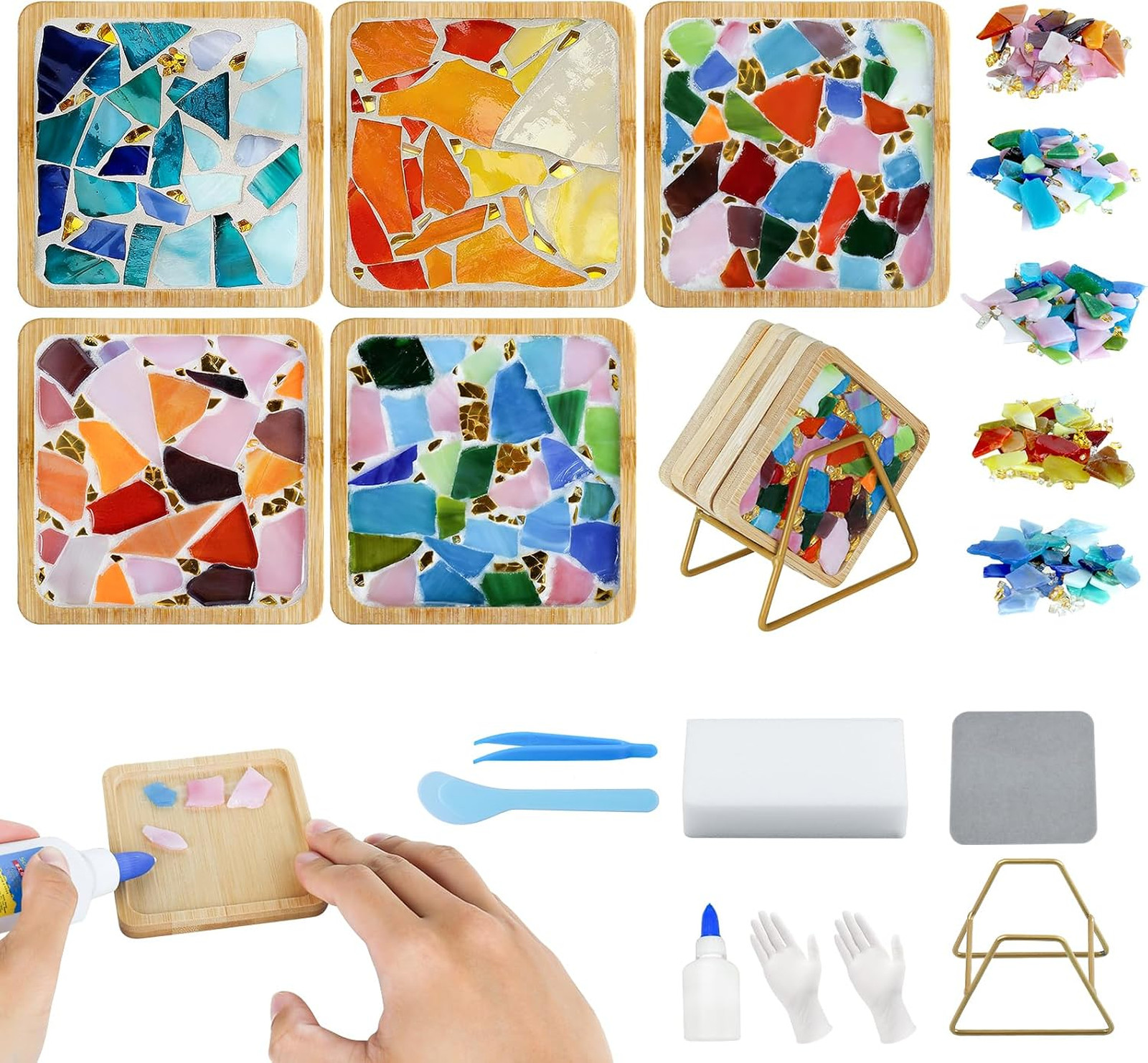 Karidge 5 Sets DIY Mosaic Kit, Mosaic Tiles for Crafts, Mixed Color Stained