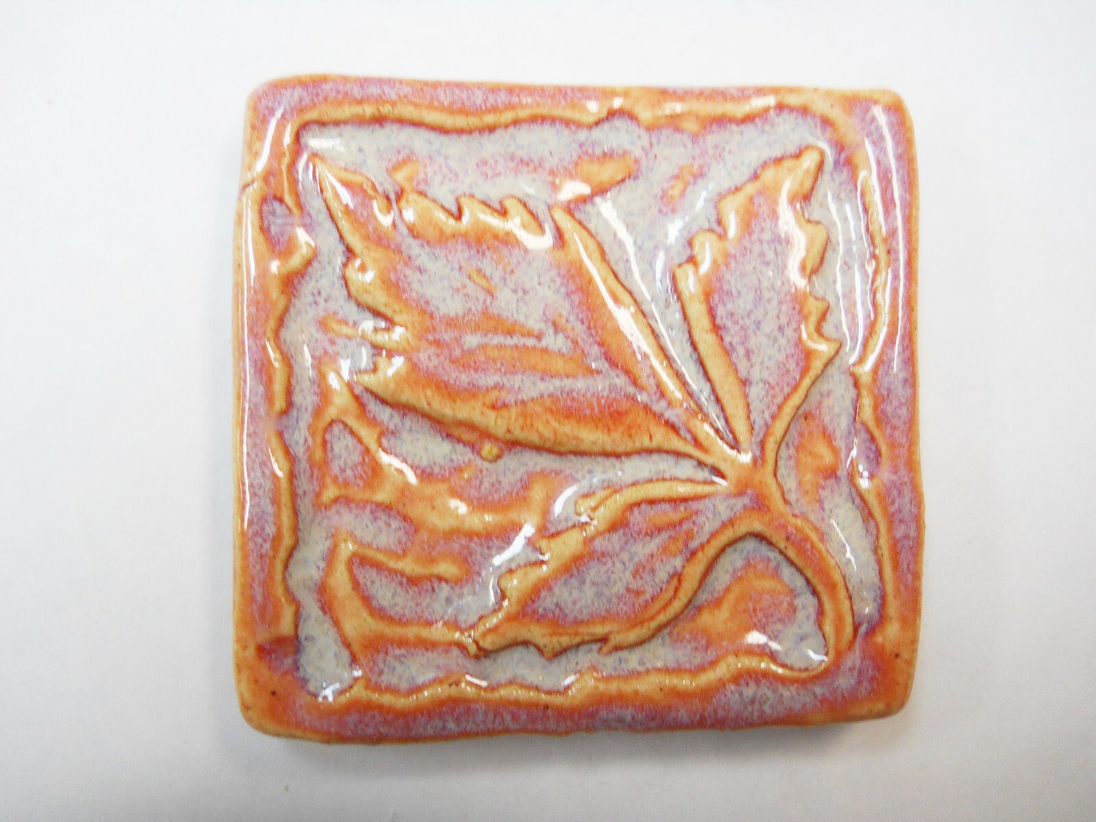 2″ Ceramic Leaf Tiles, 6 pcs, Handmade Stoneware Coral Peach Mosaic Craft Tiles