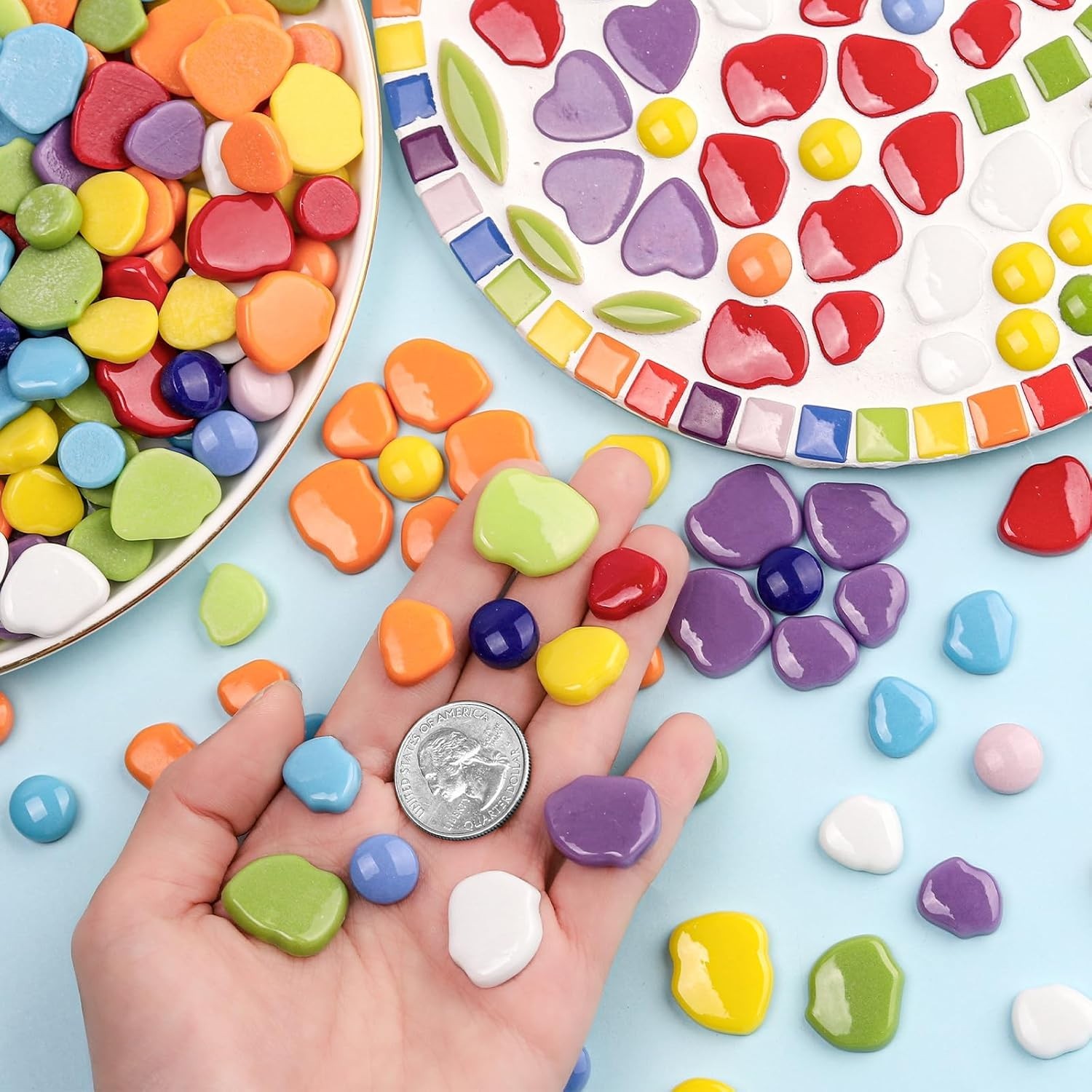 Art Deco Flower Glass Mosaic Tiles – 1LB Smooth Edge Crafting Supplies