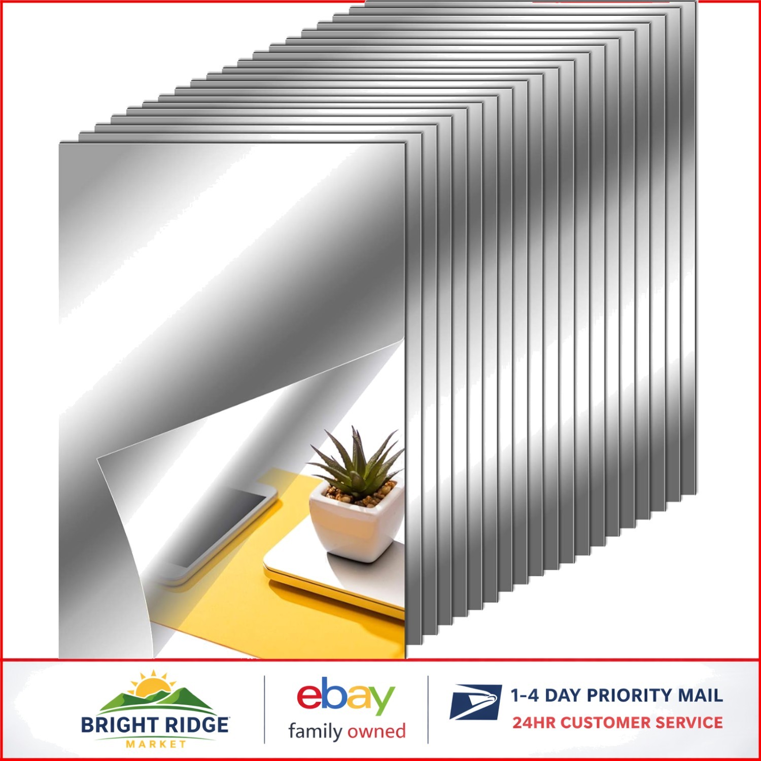 Lightweight and Thin Plastic Mirror Tiles for Easy Wall Application, Set of 20
